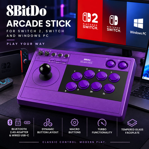 8bitdo arcade stick - arcade, purple
